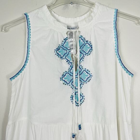 Tommy Bahama Shell Beach Tiered Maxi Dress Size M White Gauze Pockets Boho NEW - Picture 5 of 11